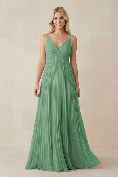 Pleated V - Neck A - Line Chiffon Bridesmaid Dress in Sea Glass - KissProm Bridesmaid Dresses