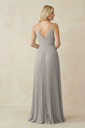 Pleated V - Neck A - Line Chiffon Bridesmaid Dress in Silver - KissProm Bridesmaid Dresses