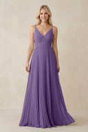 Pleated V - Neck A - Line Chiffon Bridesmaid Dress in Tahiti - KissProm Bridesmaid Dresses