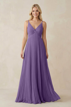 Pleated V - Neck A - Line Chiffon Bridesmaid Dress in Tahiti - KissProm Bridesmaid Dresses