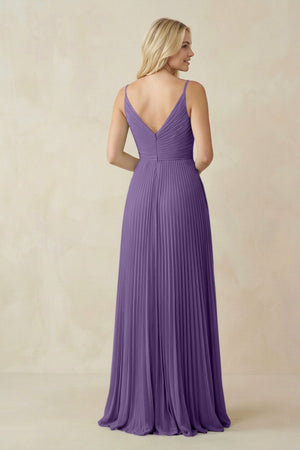 Pleated V - Neck A - Line Chiffon Bridesmaid Dress in Tahiti - KissProm Bridesmaid Dresses