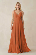 Pleated V - Neck A - Line Chiffon Bridesmaid Dress in Terracotta - KissProm Bridesmaid Dresses