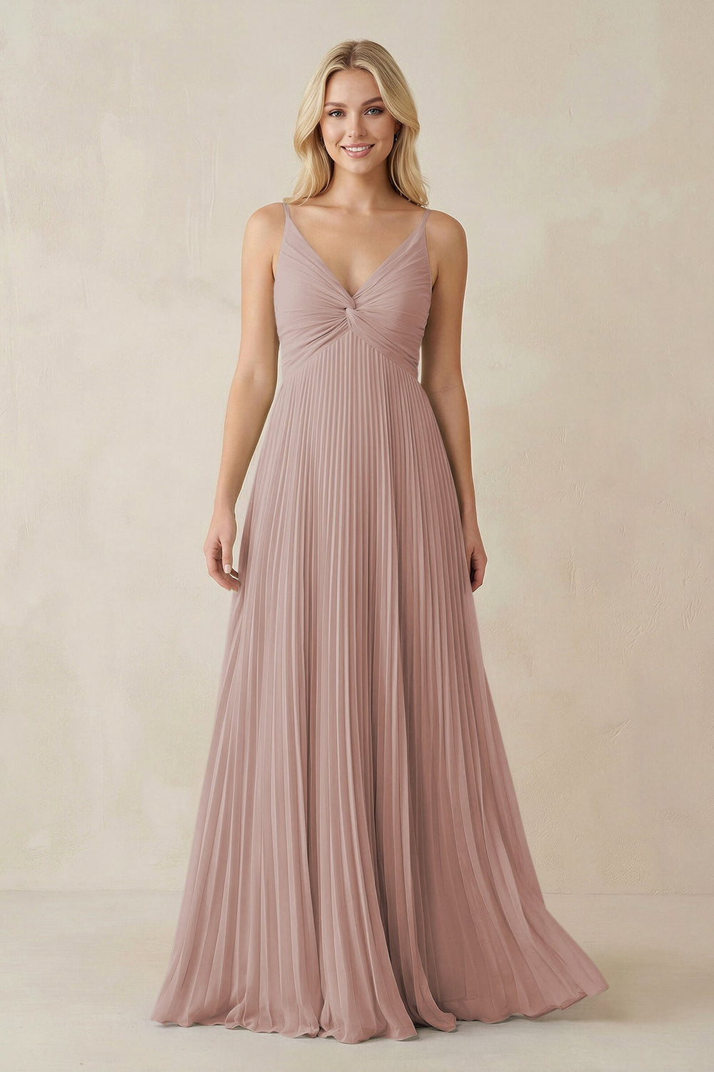 Pleated V - Neck A - Line Chiffon Bridesmaid Dress in Toffee - KissProm Bridesmaid Dresses