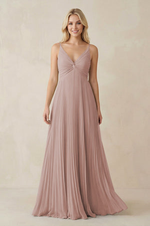 Pleated V - Neck A - Line Chiffon Bridesmaid Dress in Toffee - KissProm Bridesmaid Dresses