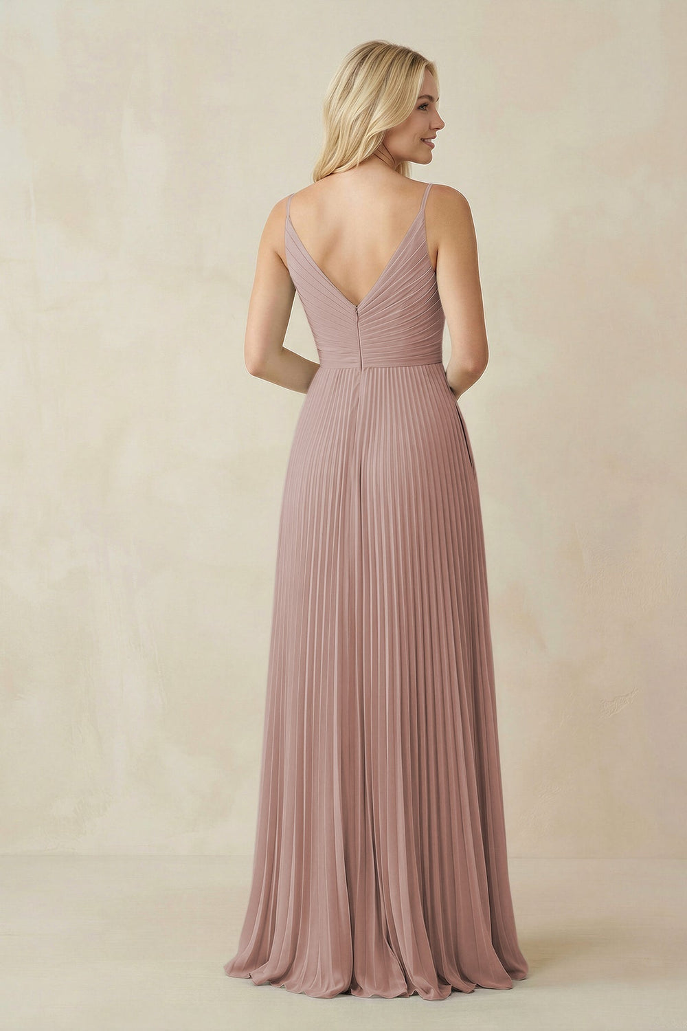 Pleated V - Neck A - Line Chiffon Bridesmaid Dress in Toffee - KissProm Bridesmaid Dresses