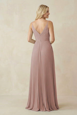 Pleated V - Neck A - Line Chiffon Bridesmaid Dress in Toffee - KissProm Bridesmaid Dresses