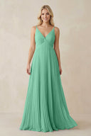Pleated V - Neck A - Line Chiffon Bridesmaid Dress in Turquoise - KissProm Bridesmaid Dresses