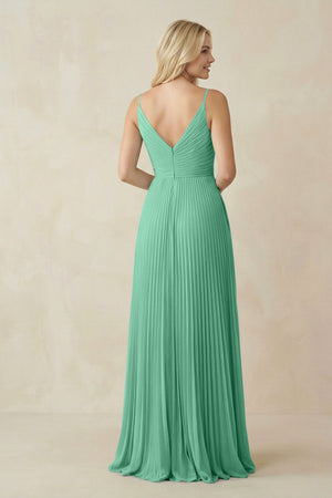 Pleated V - Neck A - Line Chiffon Bridesmaid Dress in Turquoise - KissProm Bridesmaid Dresses