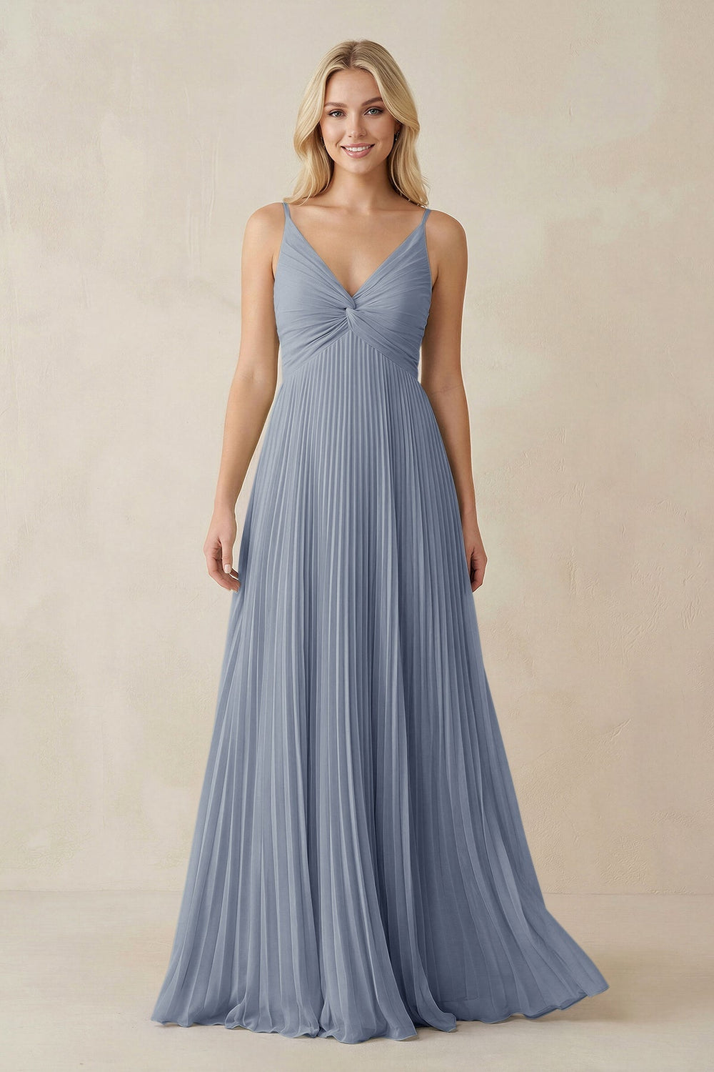Pleated V - Neck A - Line Chiffon Bridesmaid Dress in Twilight - KissProm Bridesmaid Dresses