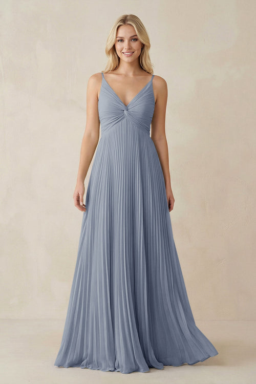 Pleated V - Neck A - Line Chiffon Bridesmaid Dress in Twilight - KissProm Bridesmaid Dresses