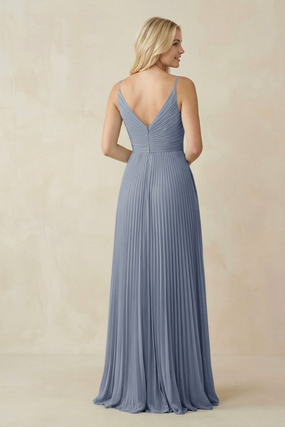 Pleated V - Neck A - Line Chiffon Bridesmaid Dress in Twilight - KissProm Bridesmaid Dresses