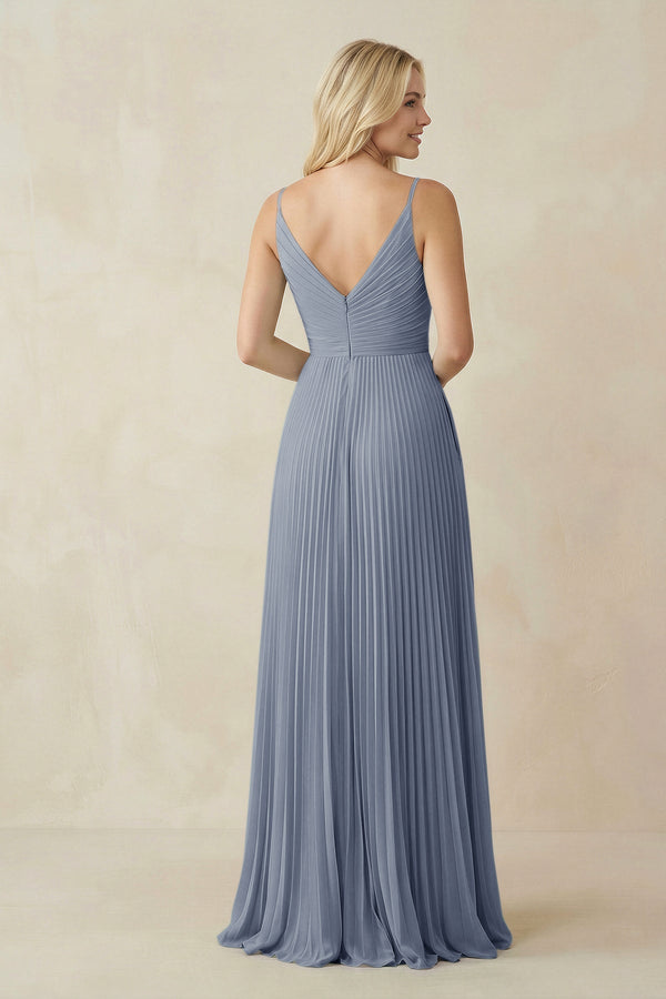 Pleated V - Neck A - Line Chiffon Bridesmaid Dress in Twilight - KissProm Bridesmaid Dresses