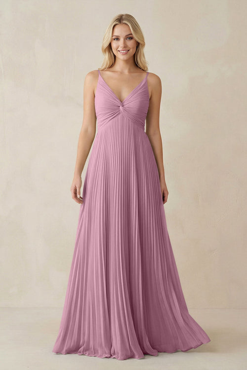 KissProm Pleated V-Neck A-Line Chiffon Bridesmaid Dress in Vintage Mauve, Vintage Mauve / 18