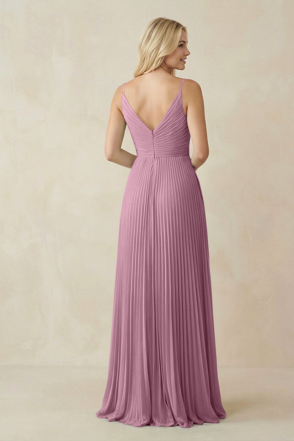 KissProm Pleated V-Neck A-Line Chiffon Bridesmaid Dress in Vintage Mauve, Vintage Mauve / 18