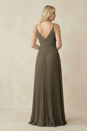 Pleated V - Neck A - Line Chiffon Bridesmaid Dress in Willow Green - KissProm Bridesmaid Dresses