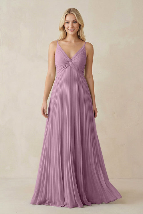 Pleated V-Neck A-Line Chiffon Bridesmaid Dress in Wisteria