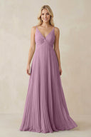 Pleated V - Neck A - Line Chiffon Bridesmaid Dress in Wisteria - KissProm Bridesmaid Dresses