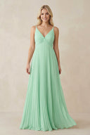 Pleated V-Neck A-Line Chiffon Bridesmaid Dress in Pale Pistachio - KissProm BRIDESMAID DRESSES