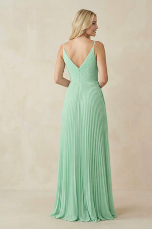 Pleated V-Neck A-Line Chiffon Bridesmaid Dress in Pale Pistachio - KissProm BRIDESMAID DRESSES