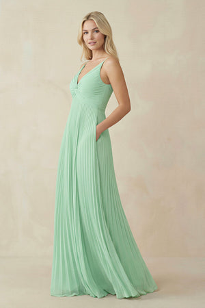 Pleated V-Neck A-Line Chiffon Bridesmaid Dress in Pale Pistachio - KissProm BRIDESMAID DRESSES