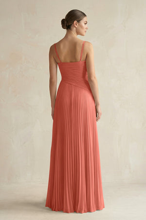 Pleated A-Line Long Chiffon Bridesmaid Dress in Wild Rose