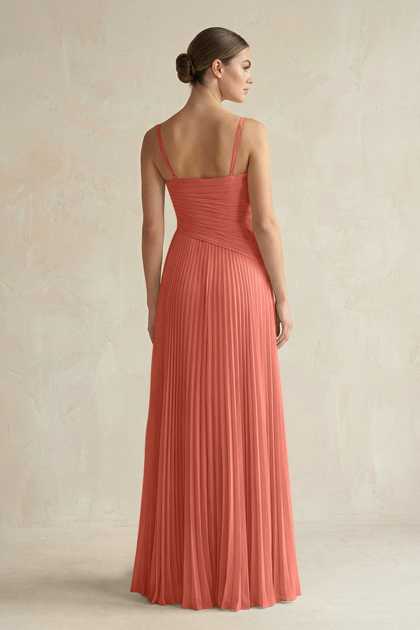 Pleated A-Line Long Chiffon Bridesmaid Dress in Wild Rose