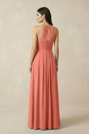 A-Line Halter Neck Pleated Chiffon Bridesmaid Dress in Wild Rose - KissProm BRIDESMAID DRESSES
