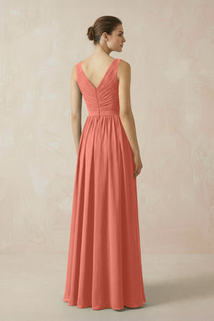 A-Line V-Neck Pleated Chiffon Bridesmaid Dress in Wild Rose - KissProm BRIDESMAID DRESSES