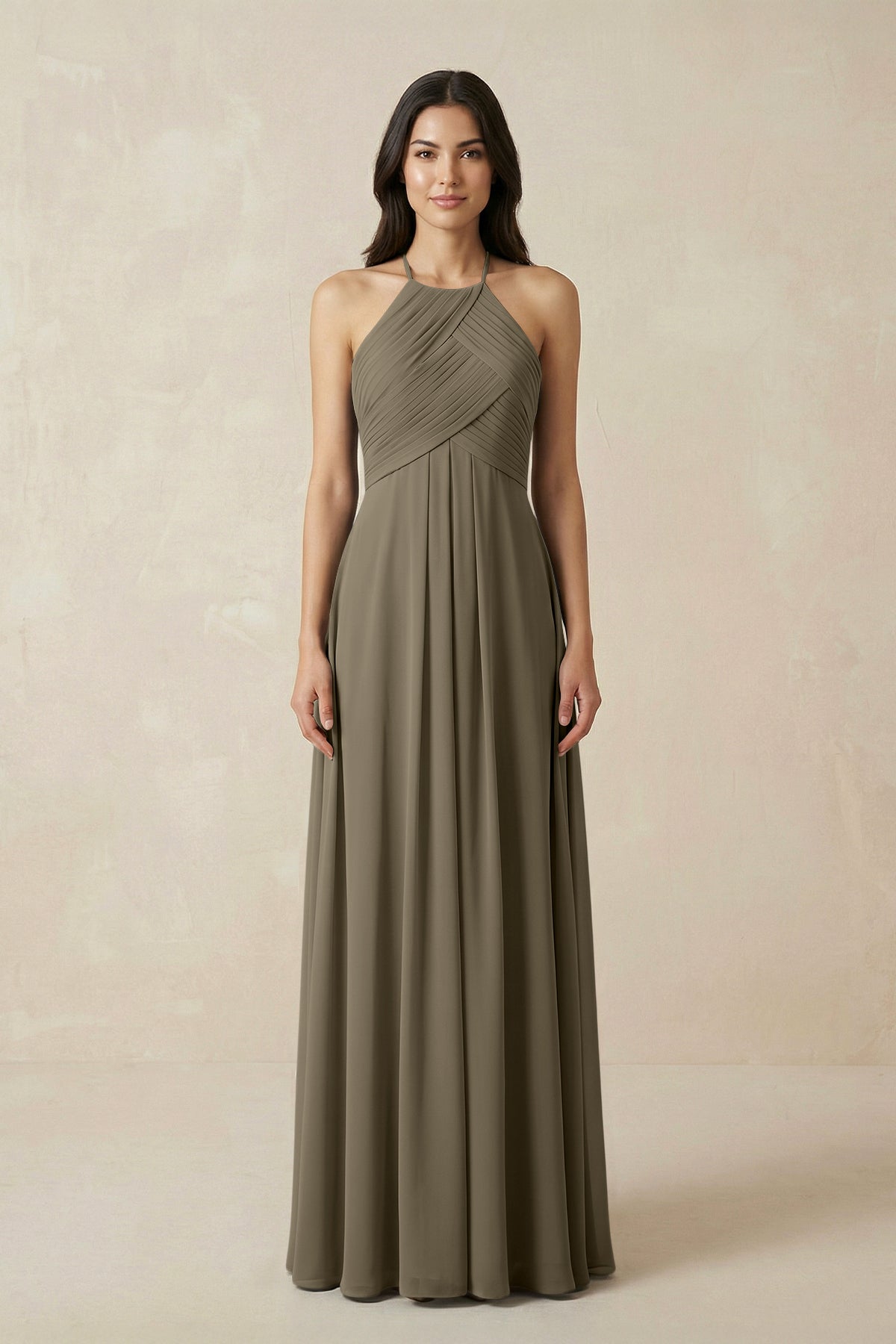 green pleated halter neck dress PLEATED HALTER MAXI DRESS-Green S