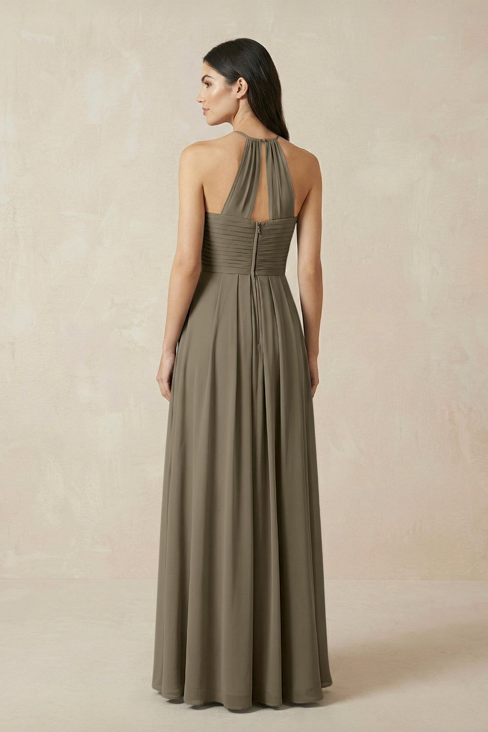 A-Line Halter Neck Pleated Chiffon Bridesmaid Dress in Willow Green - KissProm BRIDESMAID DRESSES