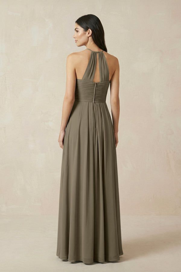 green halter neck bridesmaid dress A-Line Halter Neck Pleated Chiffon Bridesmaid Dress in Willow Green