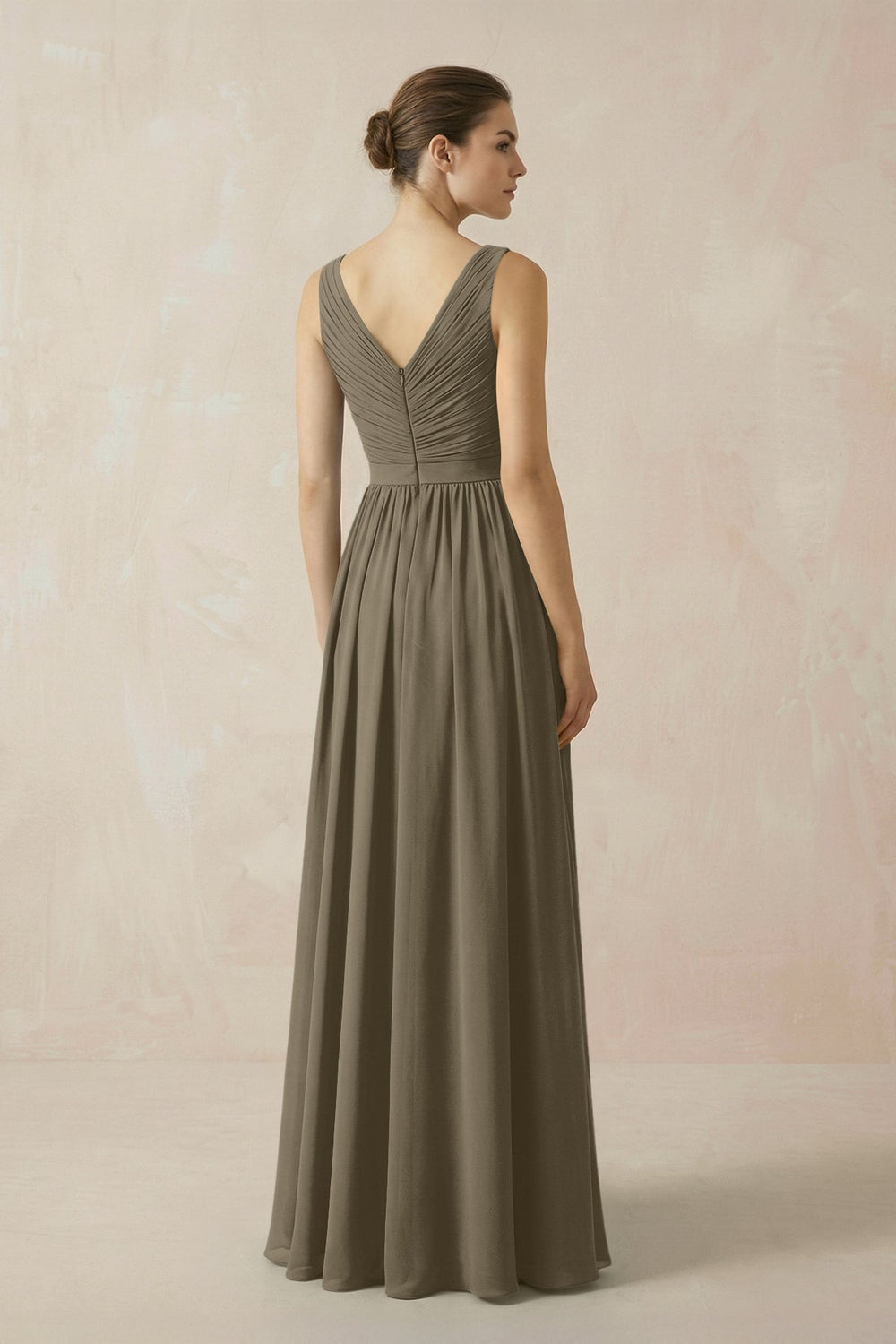 A-Line V-Neck Pleated Chiffon Bridesmaid Dress in Willow Green - KissProm BRIDESMAID DRESSES