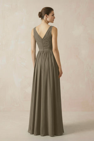 A-Line V-Neck Pleated Chiffon Bridesmaid Dress in Willow Green - KissProm BRIDESMAID DRESSES