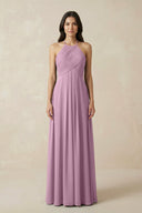 A-Line Halter Neck Pleated Chiffon Bridesmaid Dress in Wisteria - KissProm BRIDESMAID DRESSES