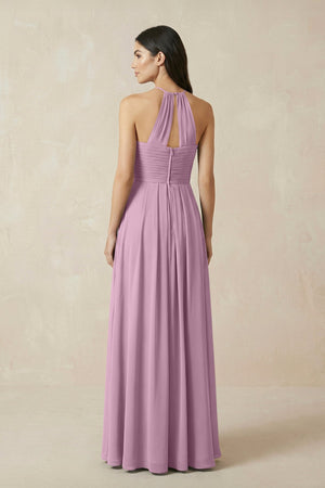 A-Line Halter Neck Pleated Chiffon Bridesmaid Dress in Wisteria - KissProm BRIDESMAID DRESSES