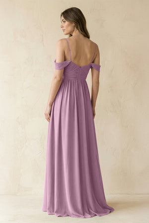 A-Line Off-the-Shoulder Pleated Chiffon Bridesmaid Dress in Wisteria - KissProm BRIDESMAID DRESSES