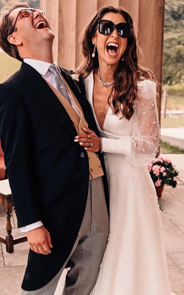 Plunging Neckline A-Line Lace Casual Wedding Dress With Open Back And Beading