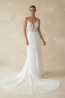A-Line V Neck Chiffon Boho White Appliques Wedding Dresses – Wedding Dresses by KissProm | Available at KissProm