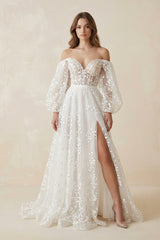 Plunging V-Neck Allover Lace Bohemian Wedding Dress with Sleeves– Wedding Dresses by KissProm | Available at KissProm