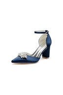 Pointed Toe Ankle Strap Chunky Heel With Rhinestone - KissProm