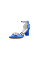 Pointed Toe Ankle Strap Chunky Heel With Rhinestone - KissProm
