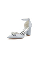 Pointed Toe Ankle Strap Chunky Heel With Rhinestone - KissProm
