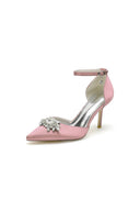 Pointed Toe Ankle Strap Chunky Heel With Rhinestone - KissProm