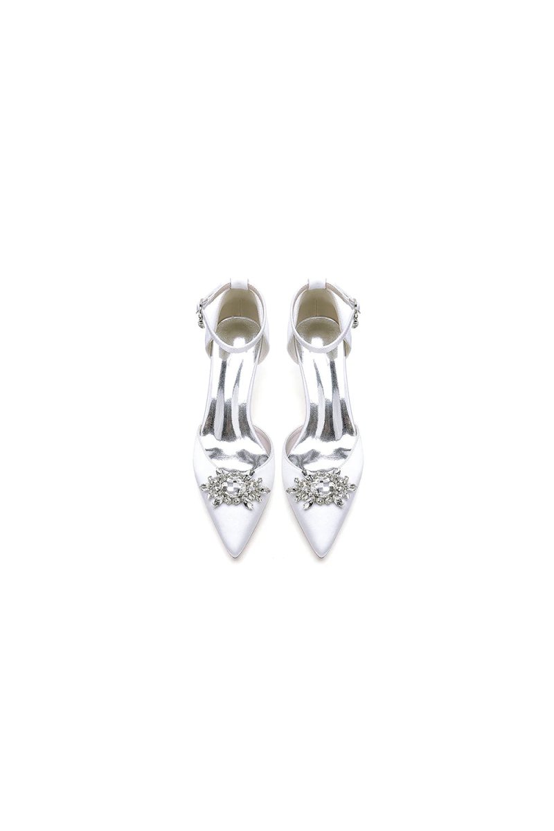 Pointed Toe Ankle Strap Chunky Heel With Rhinestone - KissProm