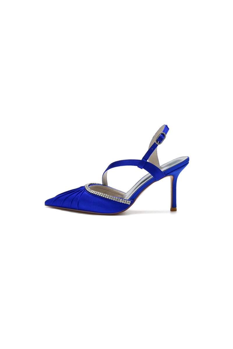 Pointed Toe Ankle Strap Crystal Heels - KissProm
