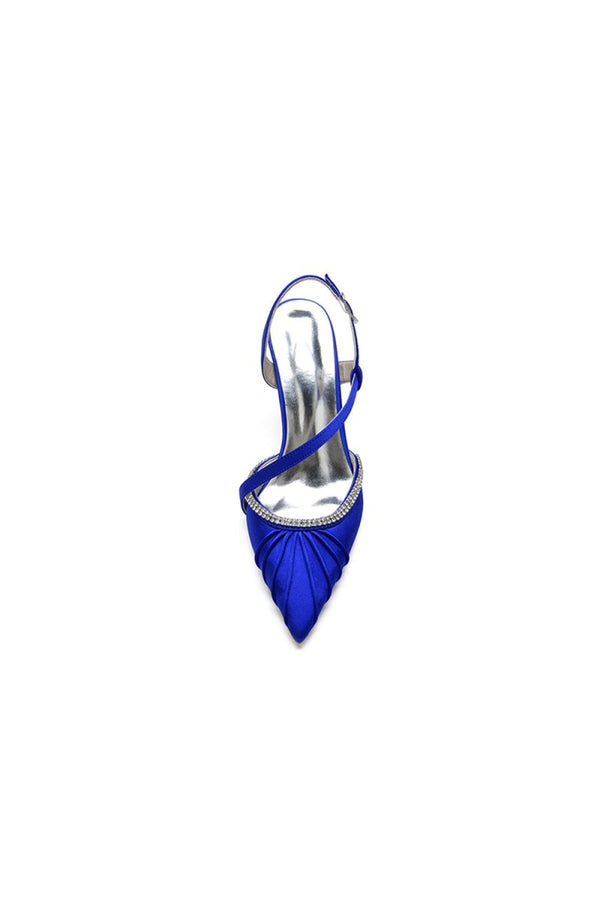 Pointed Toe Ankle Strap Crystal Heels - KissProm