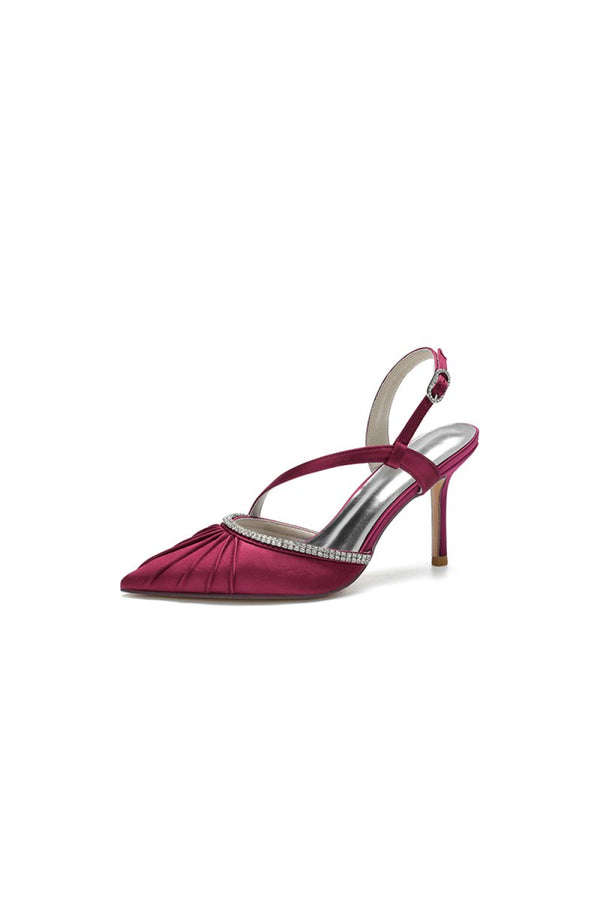 Pointed Toe Ankle Strap Crystal Heels - KissProm