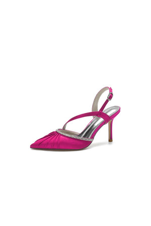 Pointed Toe Ankle Strap Crystal Heels - KissProm