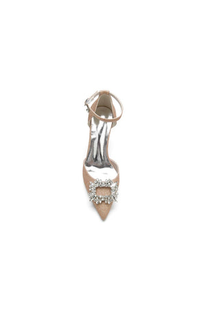 Pointed Toe Ankle Strap Stiletto Heels With Rhinestone - KissProm