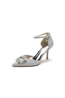 Pointed Toe Ankle Strap Stiletto Heels With Rhinestone - KissProm